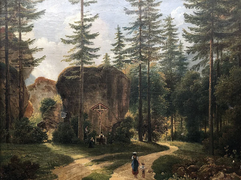 1779-Johann Nepomuk Schödlberger - Monolito di roccia Kreuzstein nella valle Echerntal, vicino a Hallstatt